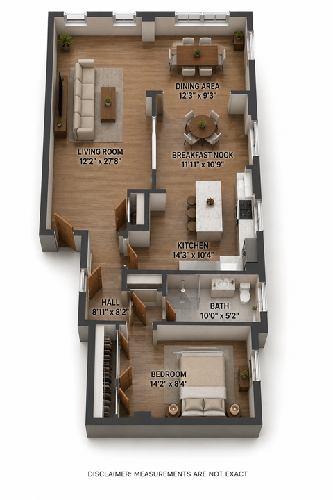 Floor plan for 1 bed, 1 bath, 1172 sqft